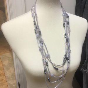 Erica Lyons necklace grey beads with leather strap